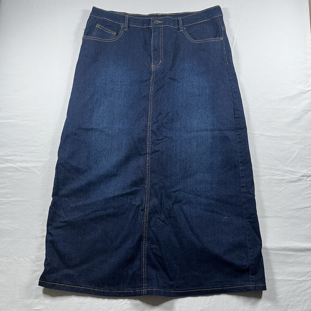 WOMENS OUT JEANS STRETCH DENIM MAXI SKIRT EMBROIDERED W36 L35 SLIT